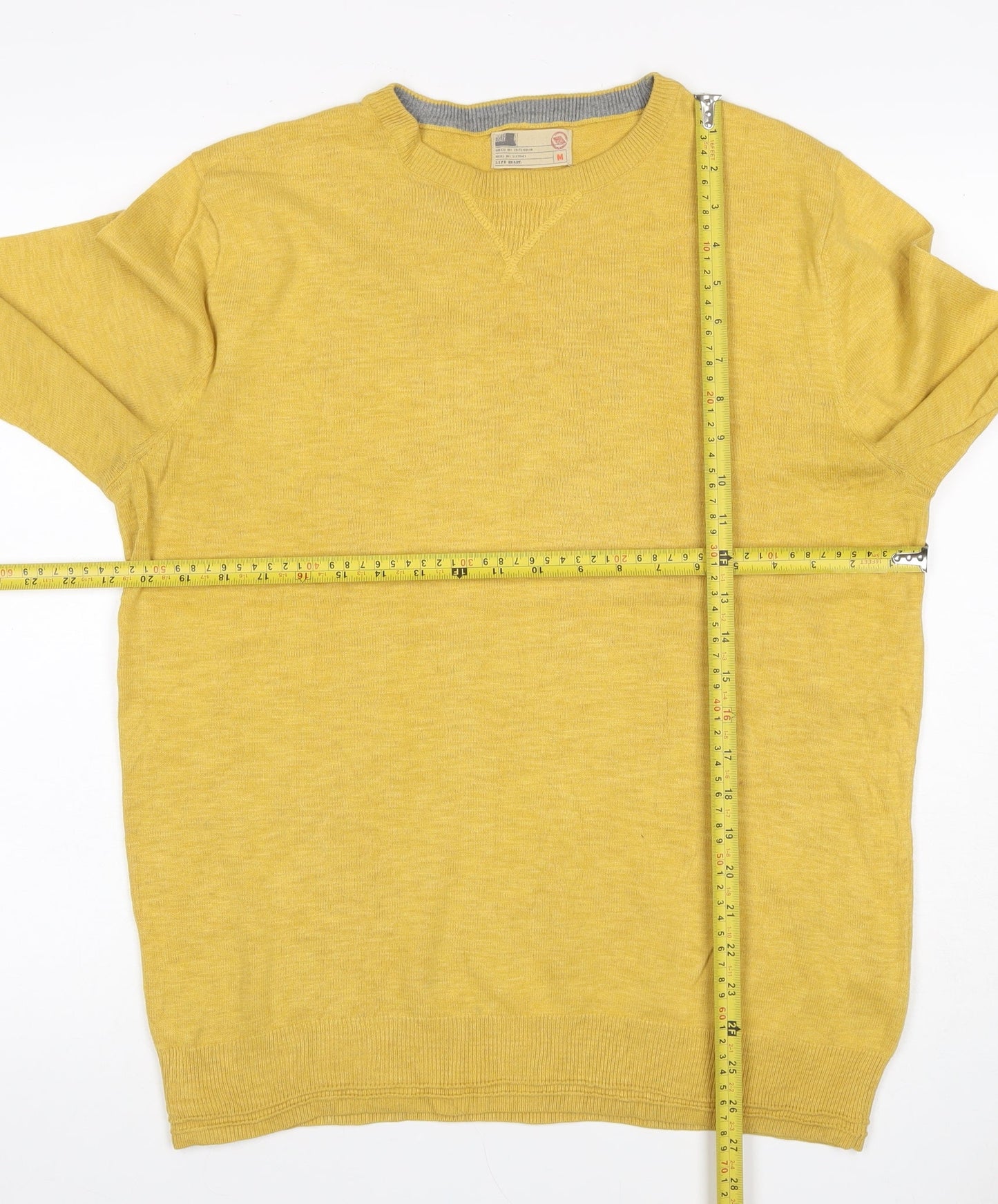 Marks & Spencer Men Yellow M Cotton Crew Neck Lightweight Pullover Jumper