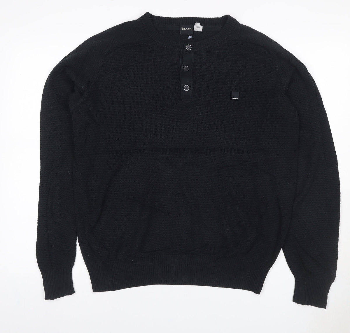 Bench Men’s Black M Henley Cotton Blend Knit Jumper Logo