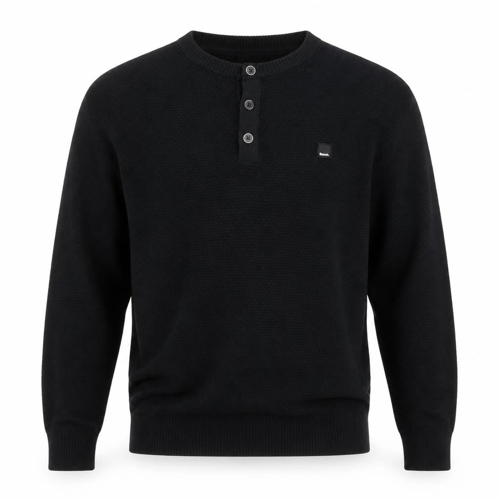 Bench Men’s Black M Henley Cotton Blend Knit Jumper Logo