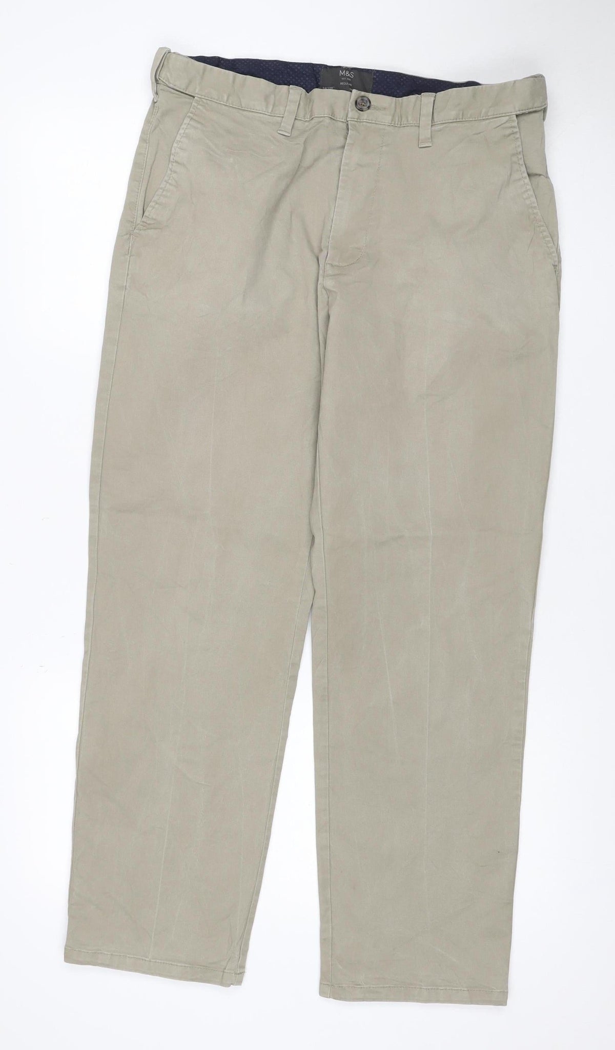 Marks & Spencer Men Beige 34/29 Regular Fit Stretch Chino Trousers