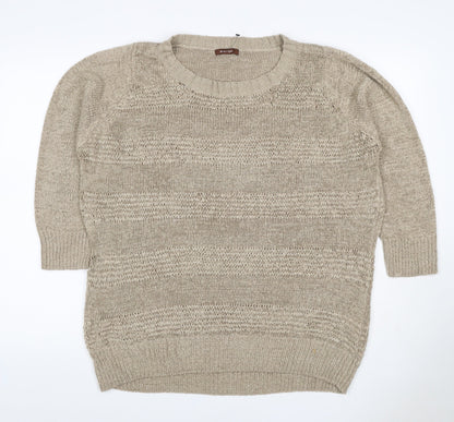 Additional front view of Savoir Women’s Beige UK 18 Textured Knit Crew Neck jumper