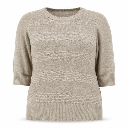 Front view of Savoir Women’s Beige UK 18 Textured Knit Crew Neck jumper