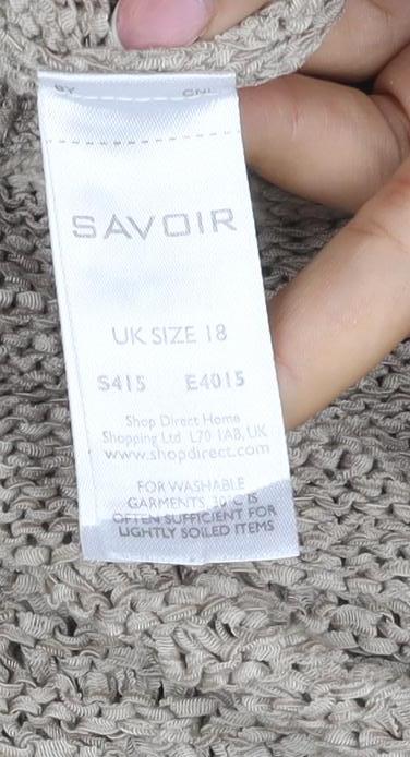 Brand and care label for Savoir Women’s Beige UK 18 Textured Knit Crew Neck jumper