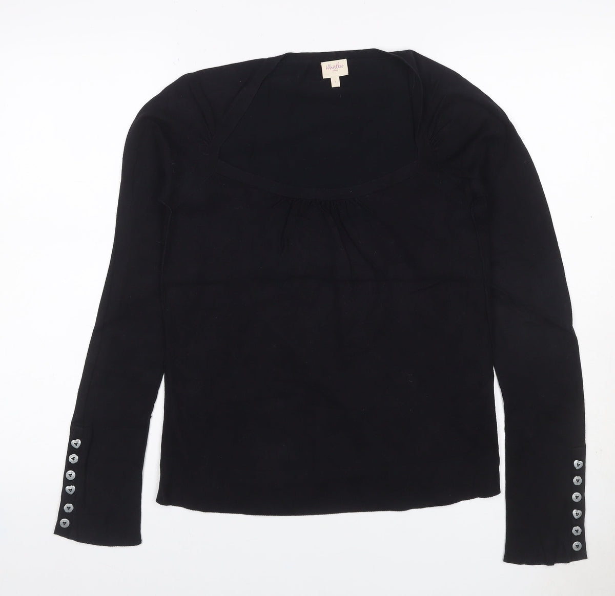 Whistles Women Black UK 10 Scoop Neck Cotton Blend Button Cuff Jumper