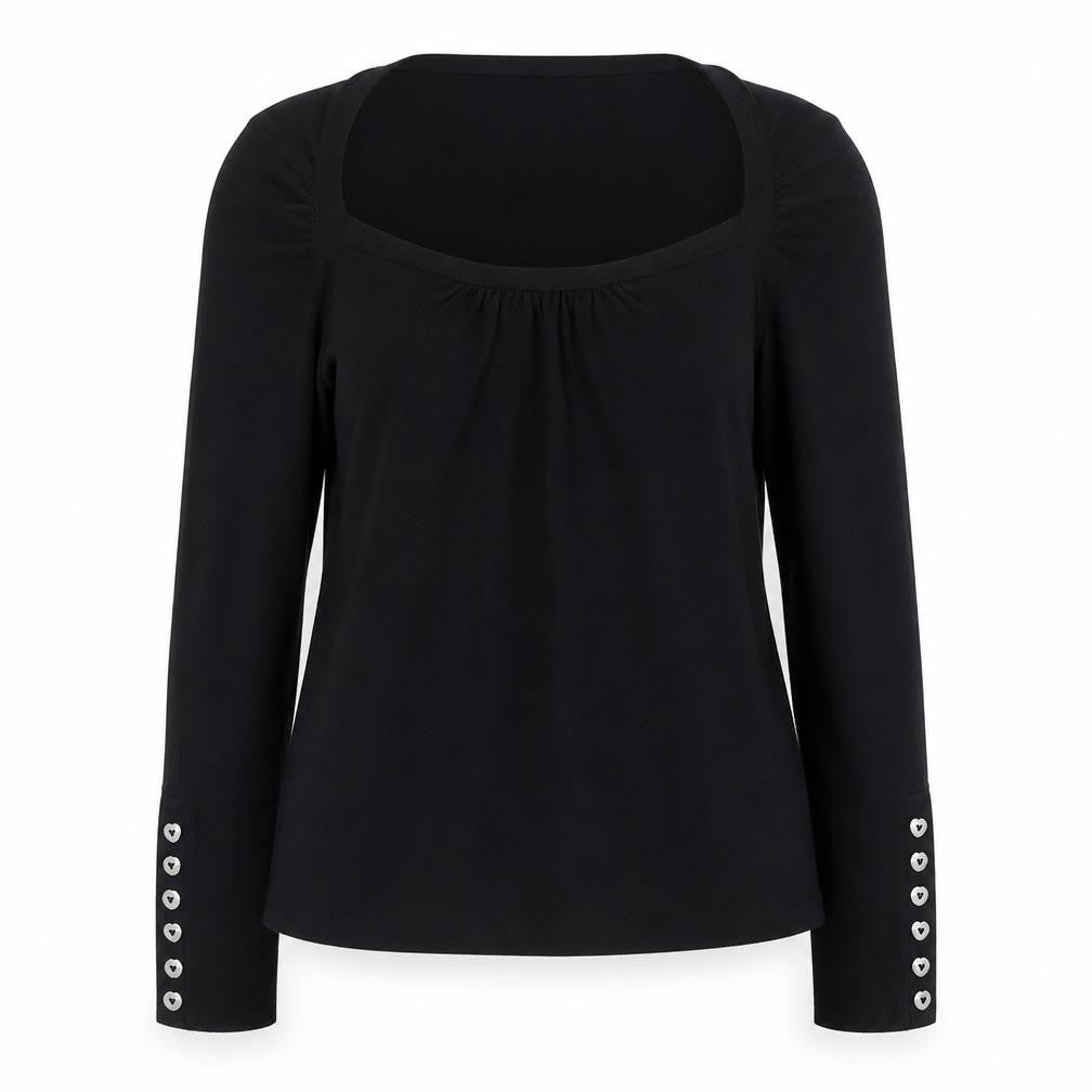 Whistles Women Black UK 10 Scoop Neck Cotton Blend Button Cuff Jumper