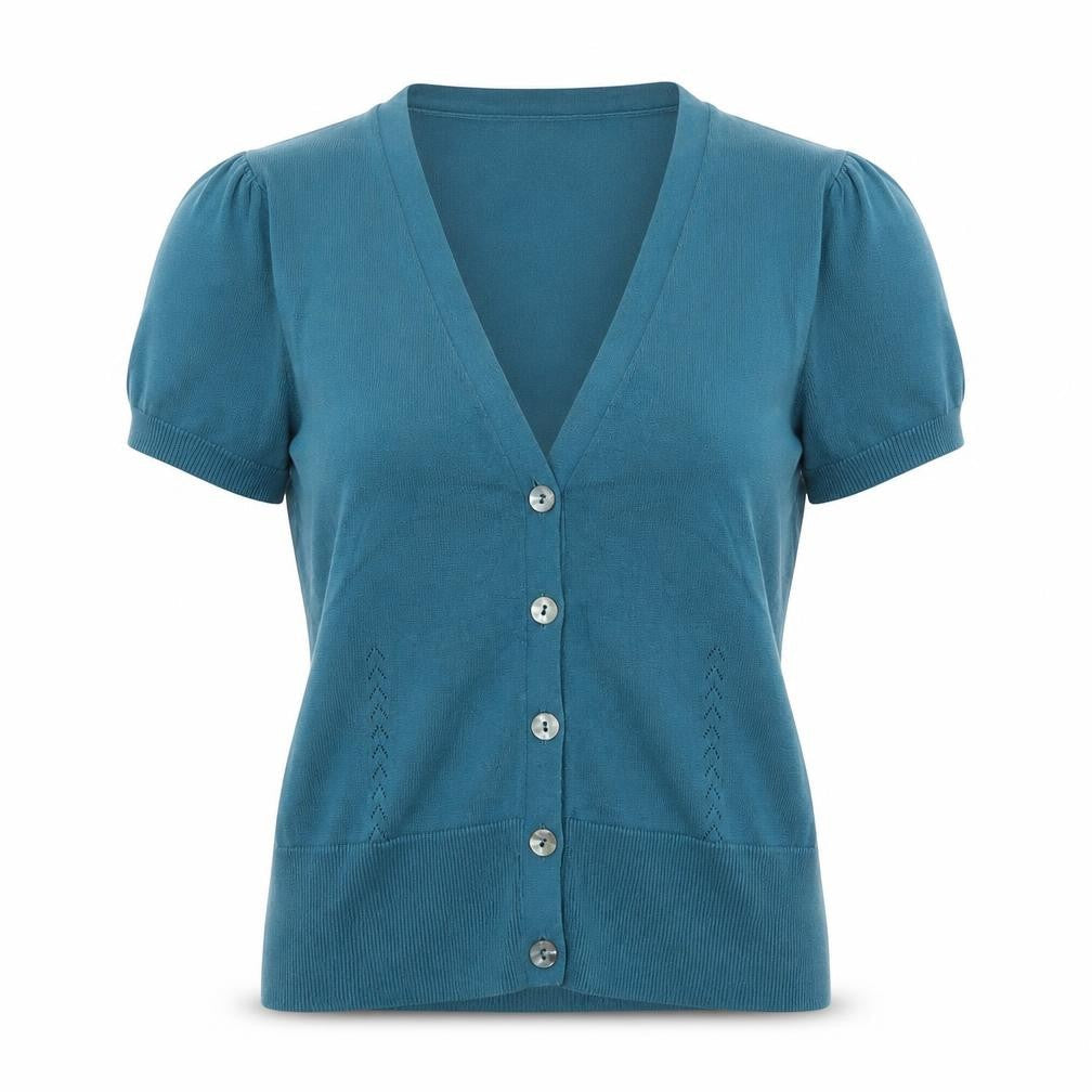 Laura Ashley Women’s Blue UK 12 V-Neck Short Sleeve Button Cardigan