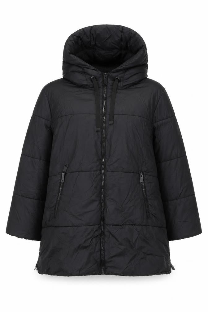 Primark Women Black L Hooded Puffer Jacket Quilted Zip Pockets