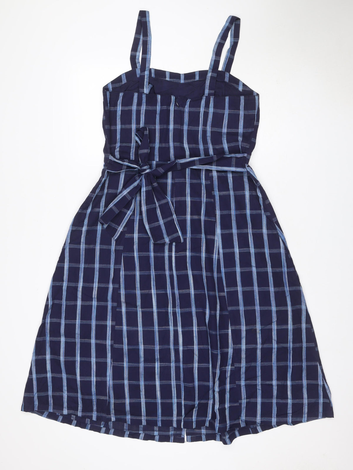 Mango Women Blue Check One Shoulder A-Line Long Cotton Dress UK 12