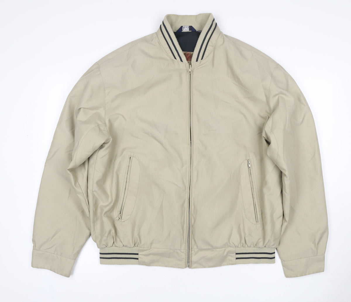 MAN Mens Beige M Bomber Jacket Full Zip Striped Collar