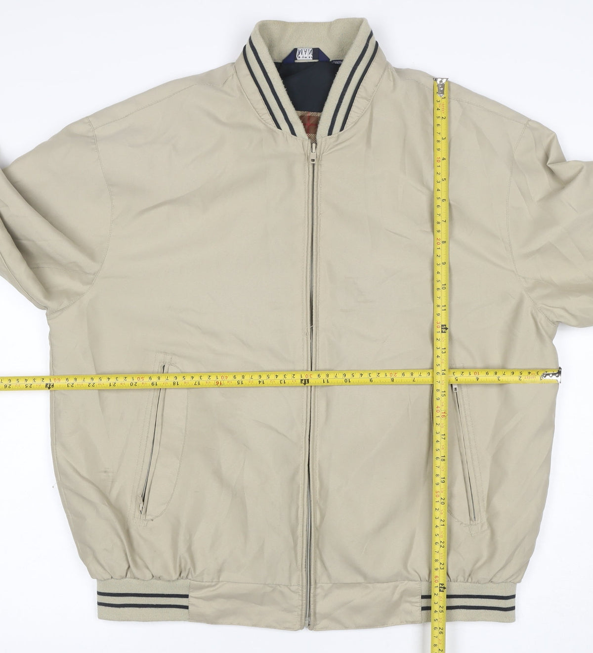 MAN Mens Beige M Bomber Jacket Full Zip Striped Collar