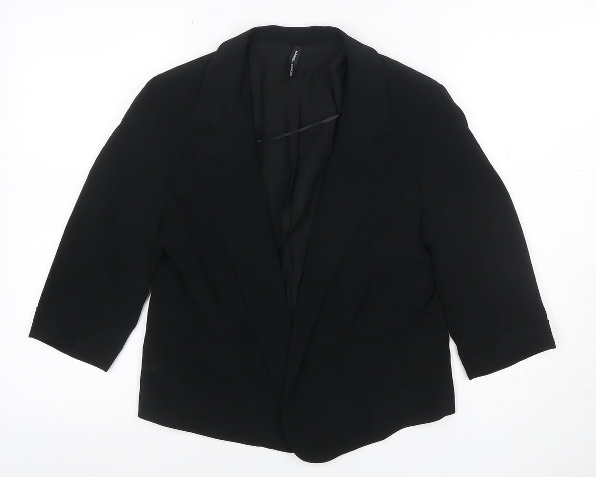 Marks & Spencer Women Black UK 10 Open Front 3/4 Sleeve Blazer