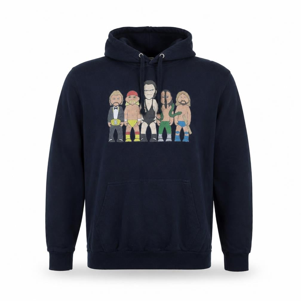 Stars & Stripes Men’s Blue XL Pullover Hoodie Cartoon Wrestling Graphic