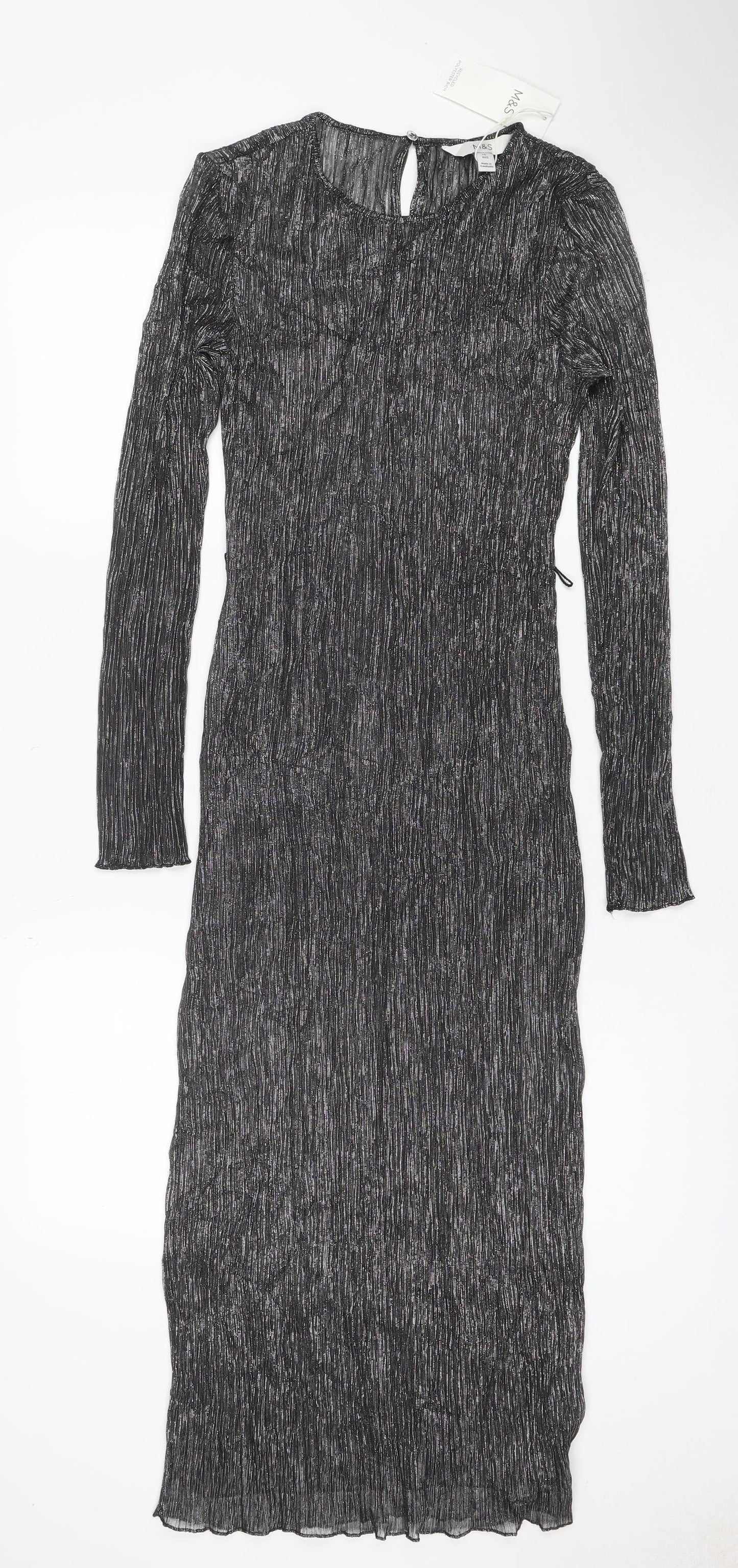 Marks & Spencer Women Black Glitter Long Shift Dress UK 10