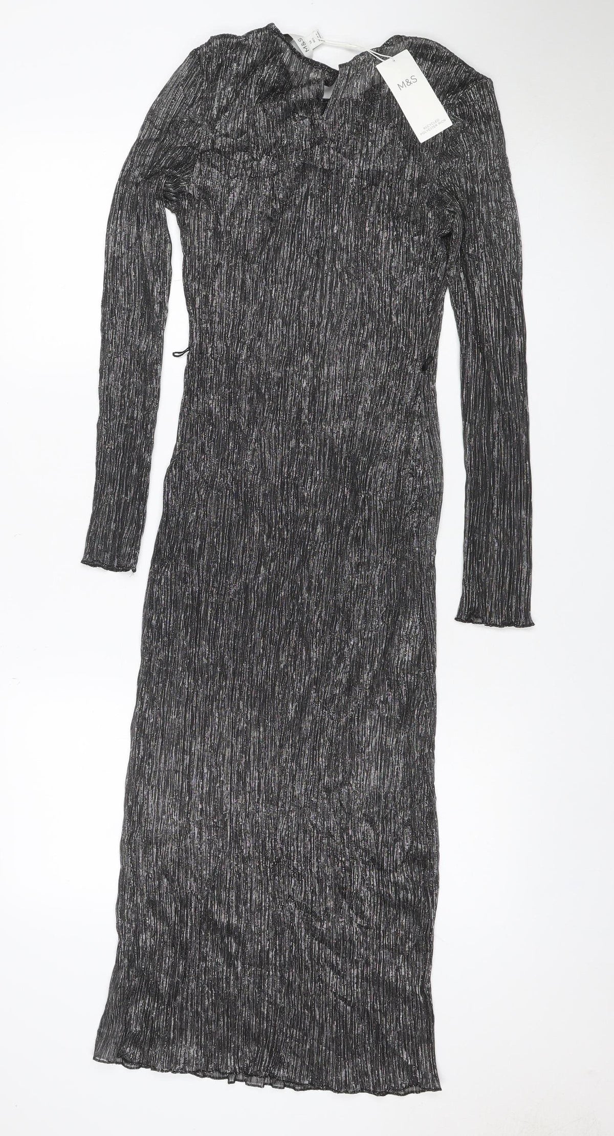 Marks & Spencer Women Black Glitter Long Shift Dress UK 10