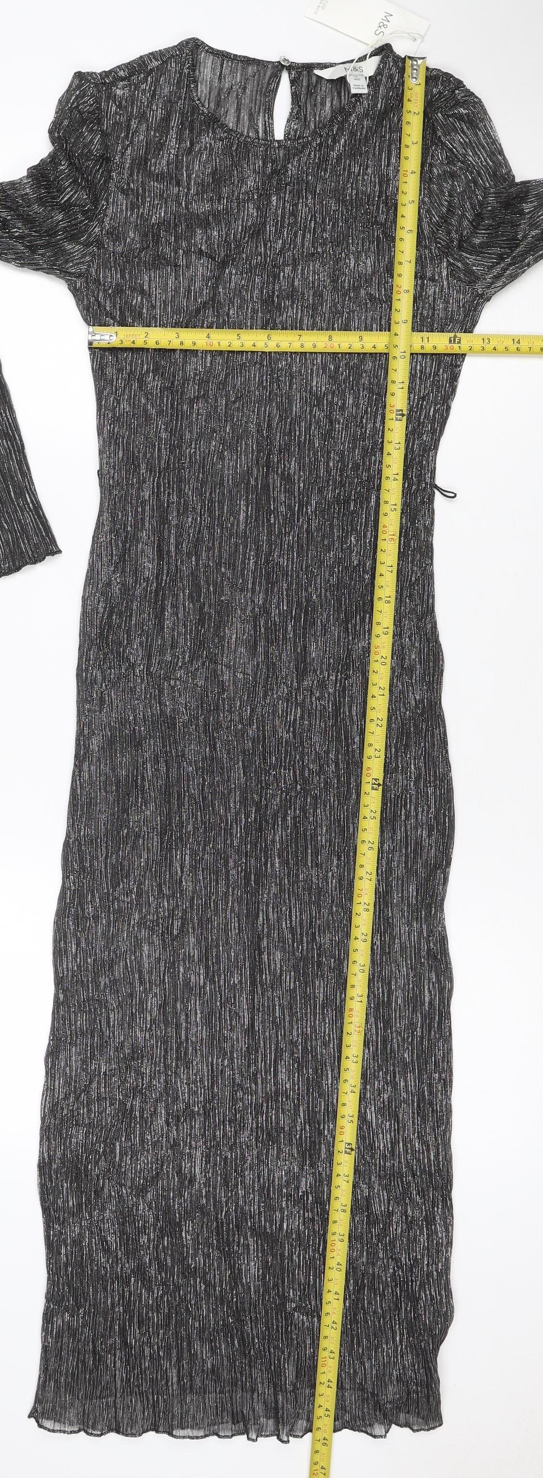 Marks & Spencer Women Black Glitter Long Shift Dress UK 10
