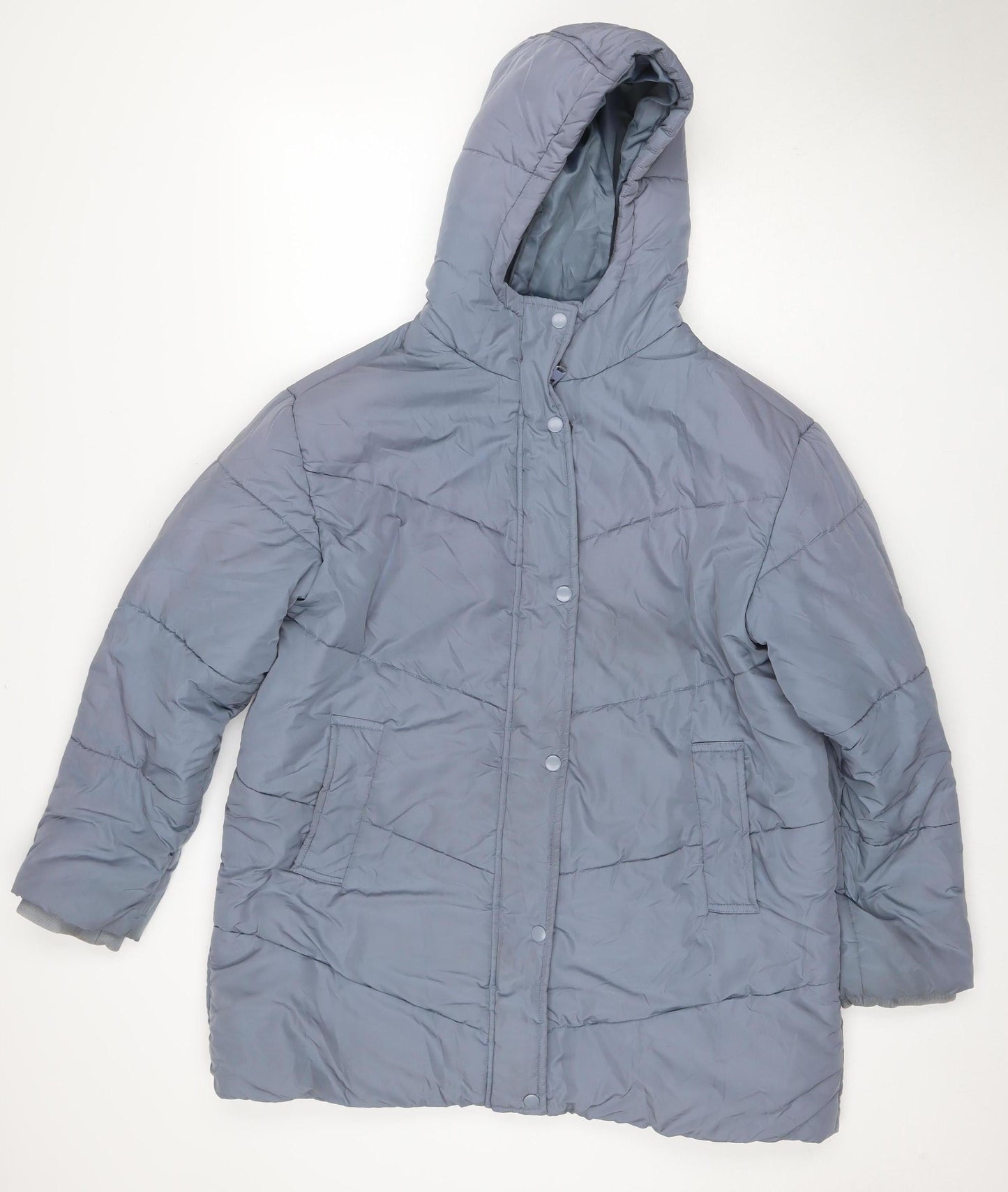 Marks & Spencer Women Blue UK 14 Hooded Quilted Puffer Jacket Snap Front