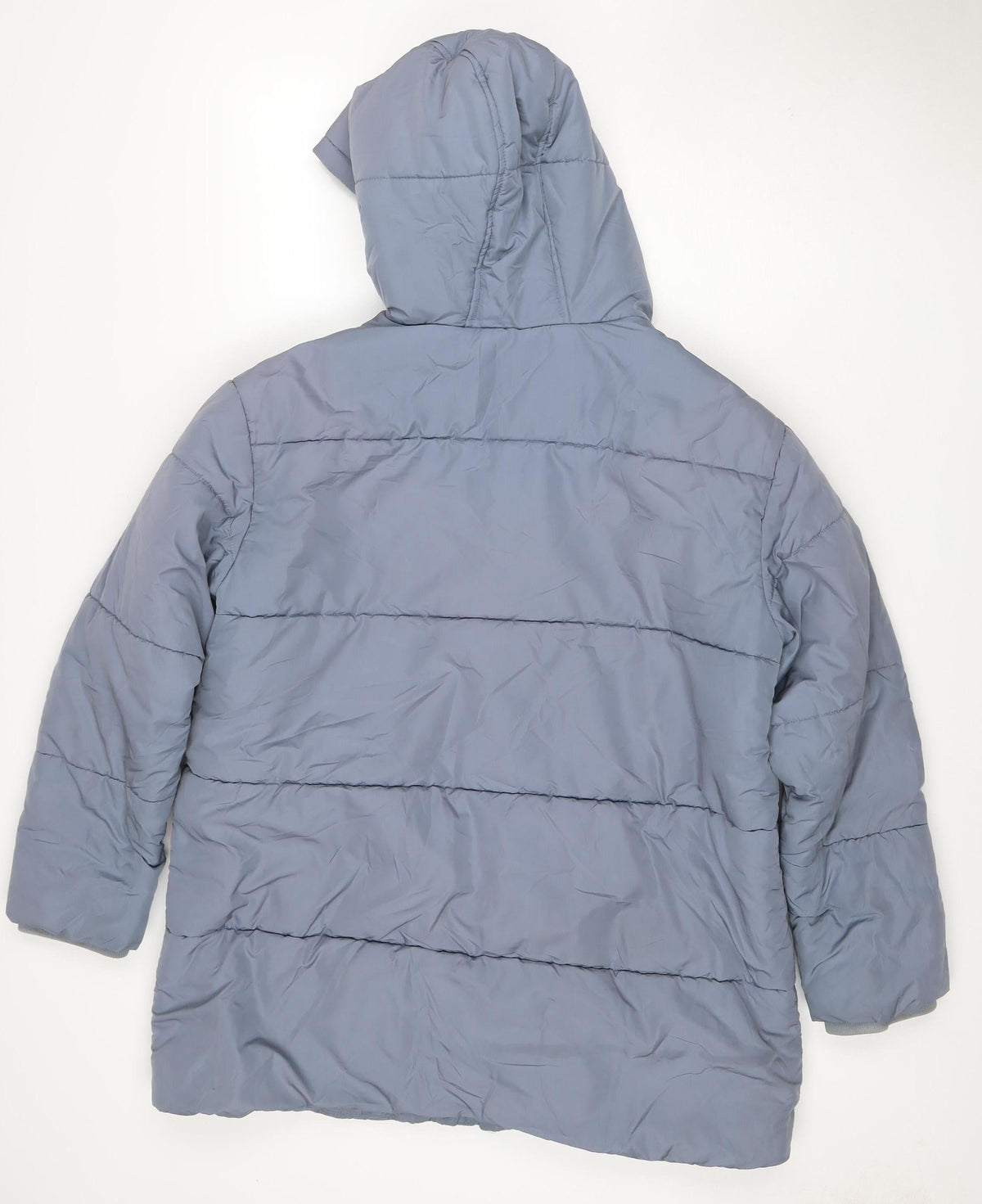 Marks & Spencer Women Blue UK 14 Hooded Quilted Puffer Jacket Snap Front