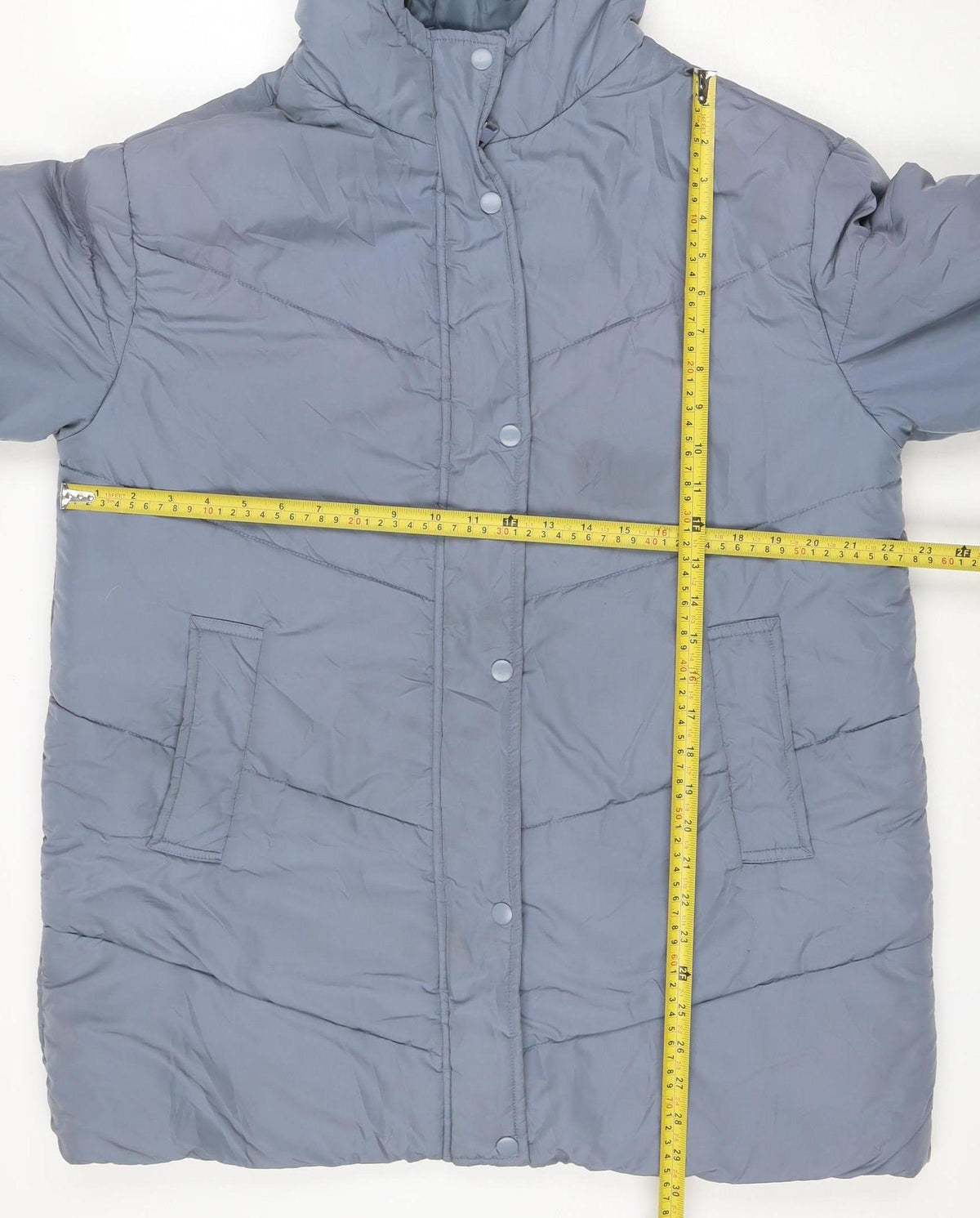 Marks & Spencer Women Blue UK 14 Hooded Quilted Puffer Jacket Snap Front