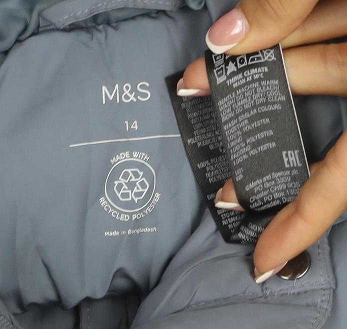 Marks & Spencer Women Blue UK 14 Hooded Quilted Puffer Jacket Snap Front
