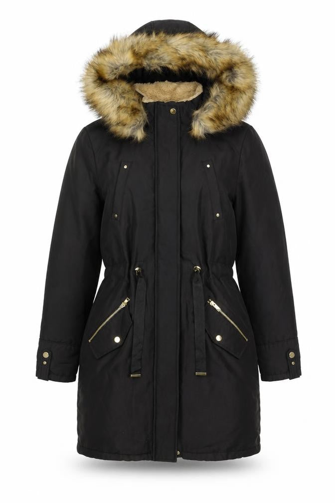 Next Women’s Black UK 8 Faux Fur Hood Belted Long Parka Coat