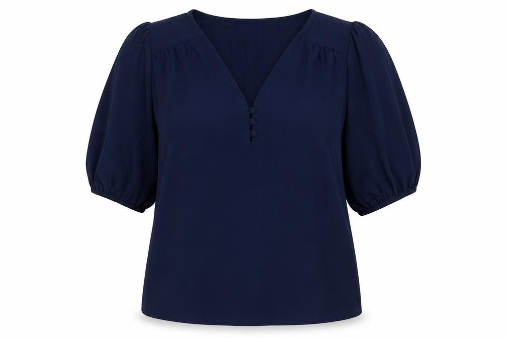 Marks & Spencer Women Blue Size 10 V-Neck Puff Sleeve Blouse