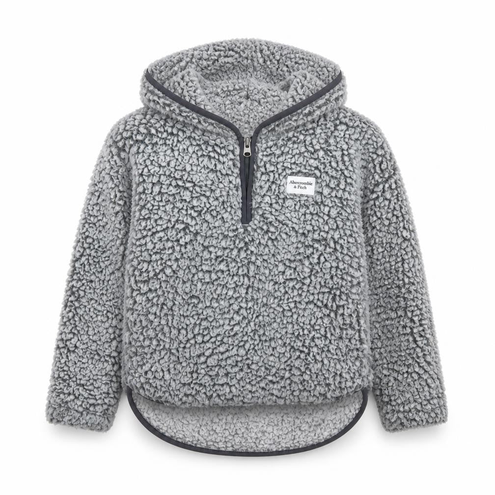 Abercrombie & Fitch Girls Grey 7-8 Years Sherpa Fleece 1/4 Zip Hoodie