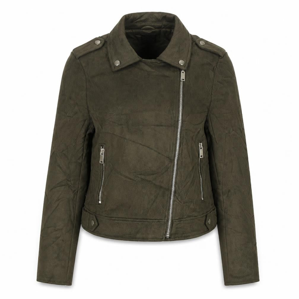 Primark Women’s Green UK 12 Faux Suede Biker Jacket Zip