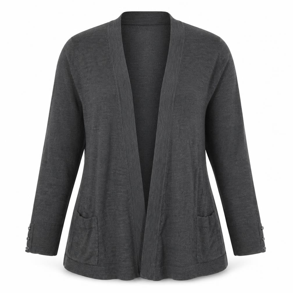 Marks & Spencer Women Grey Size 12 Open Knit Cardigan Pockets