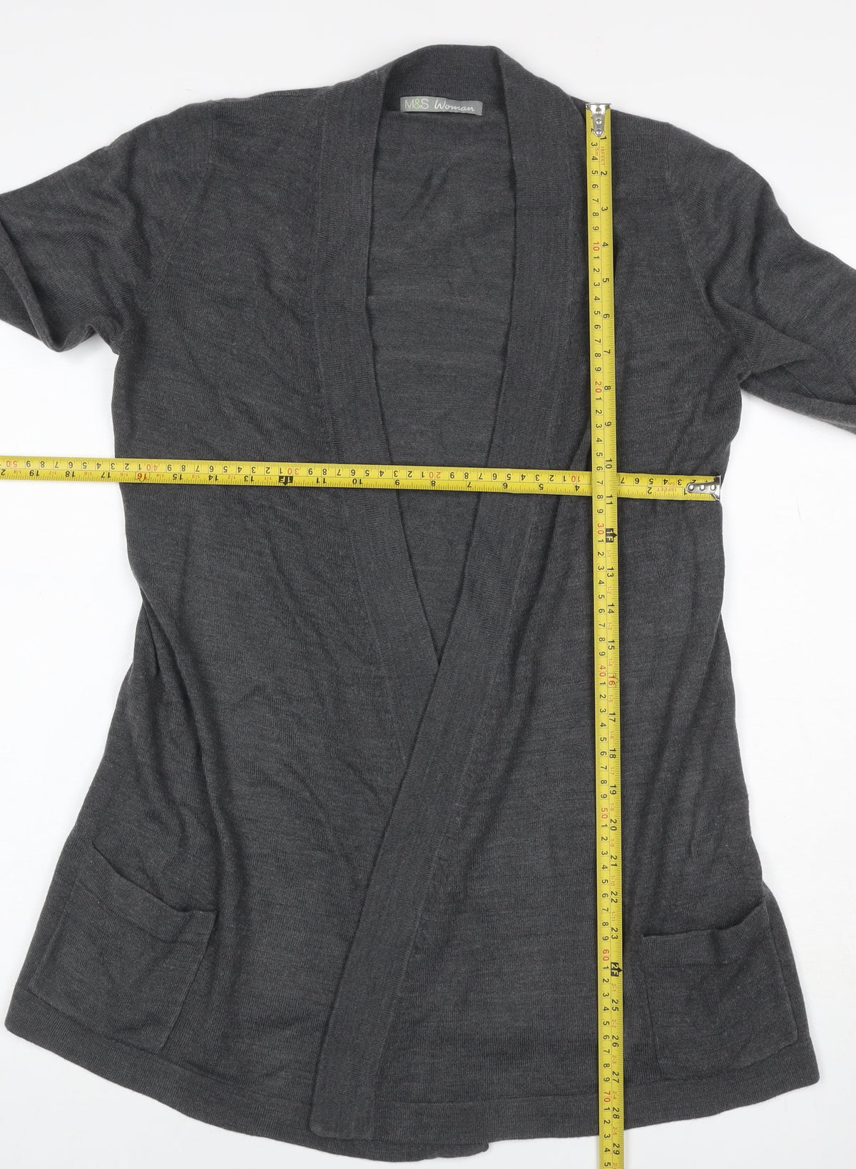 Marks & Spencer Women Grey Size 12 Open Knit Cardigan Pockets