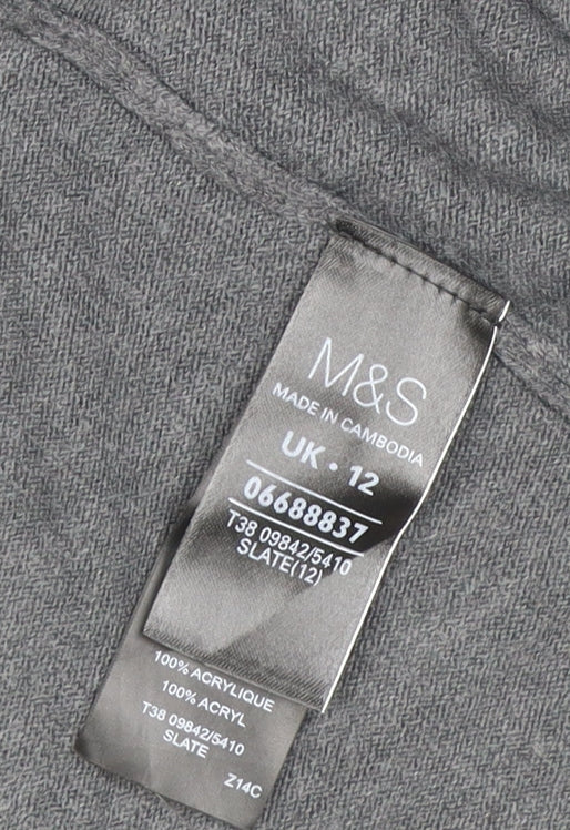 Marks & Spencer Women Grey Size 12 Open Knit Cardigan Pockets