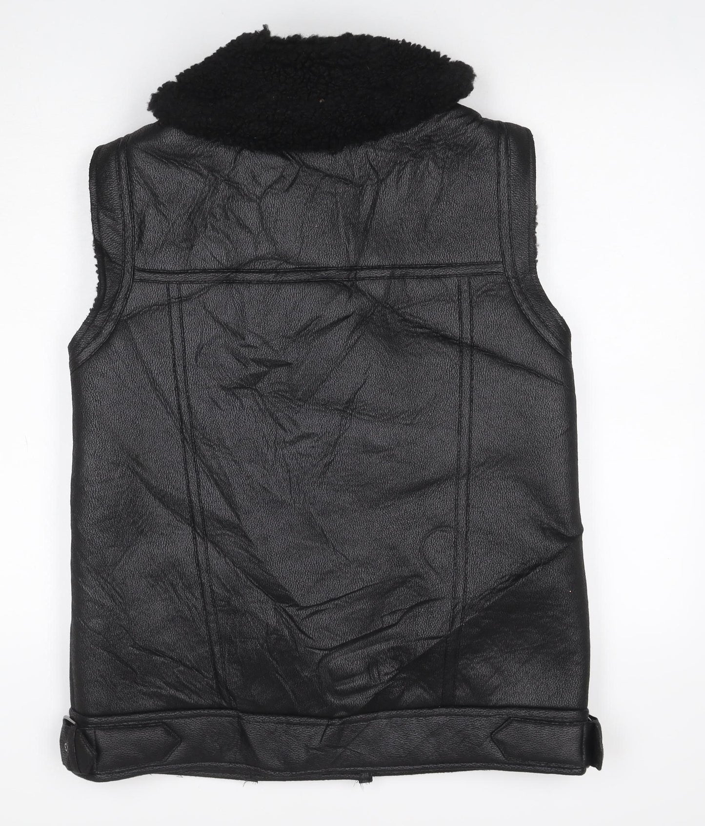 Marks & Spencer Women’s Black Size 10 Faux Leather Biker Shearling Waistcoat