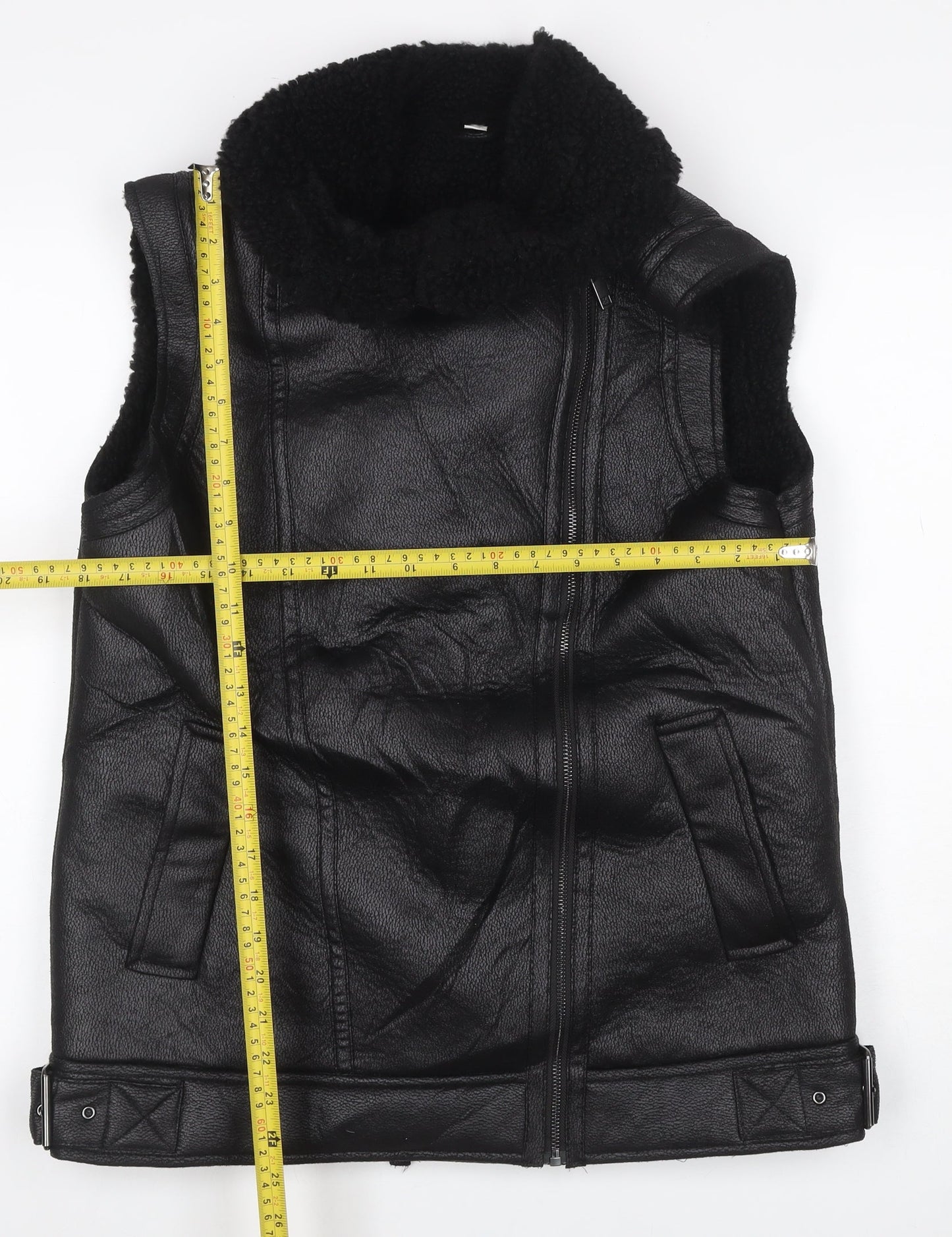 Marks & Spencer Women’s Black Size 10 Faux Leather Biker Shearling Waistcoat
