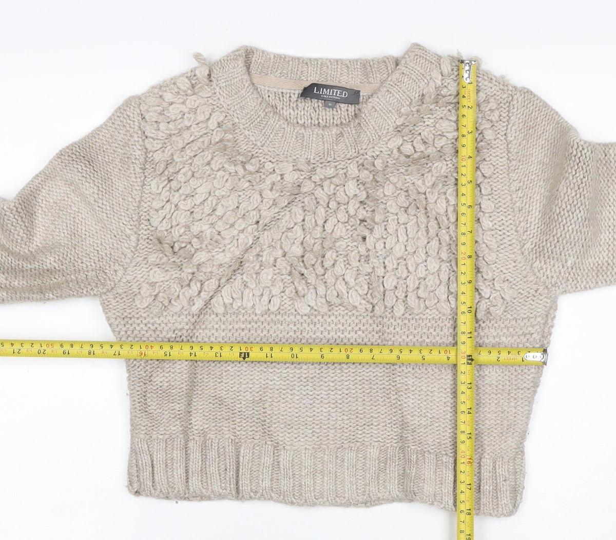 Marks & Spencer Women Beige M Chunky Knit Wool Blend Jumper