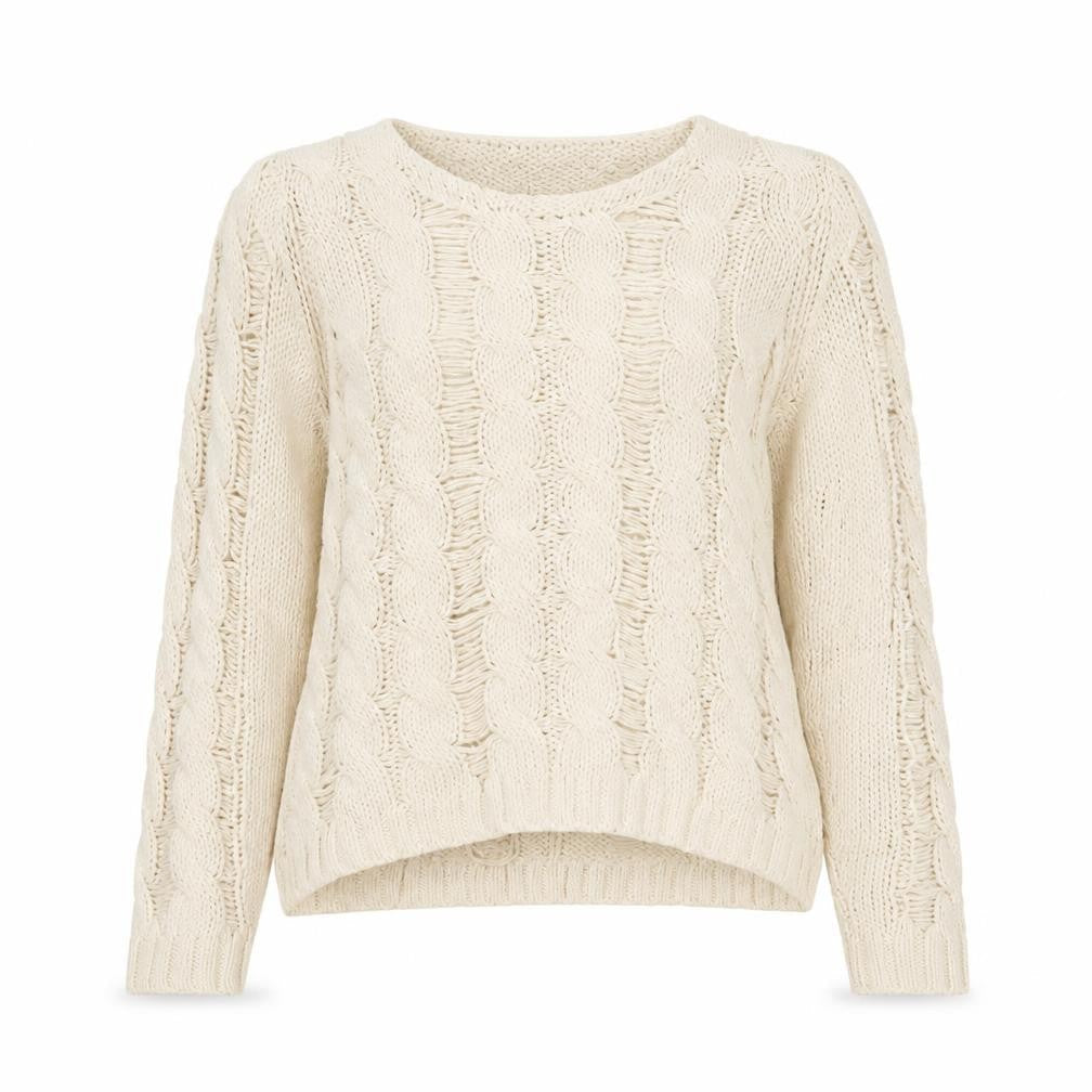 H&M Women Ivory XS Cable Knit Chunky Pullover Jumper Cotton Blend