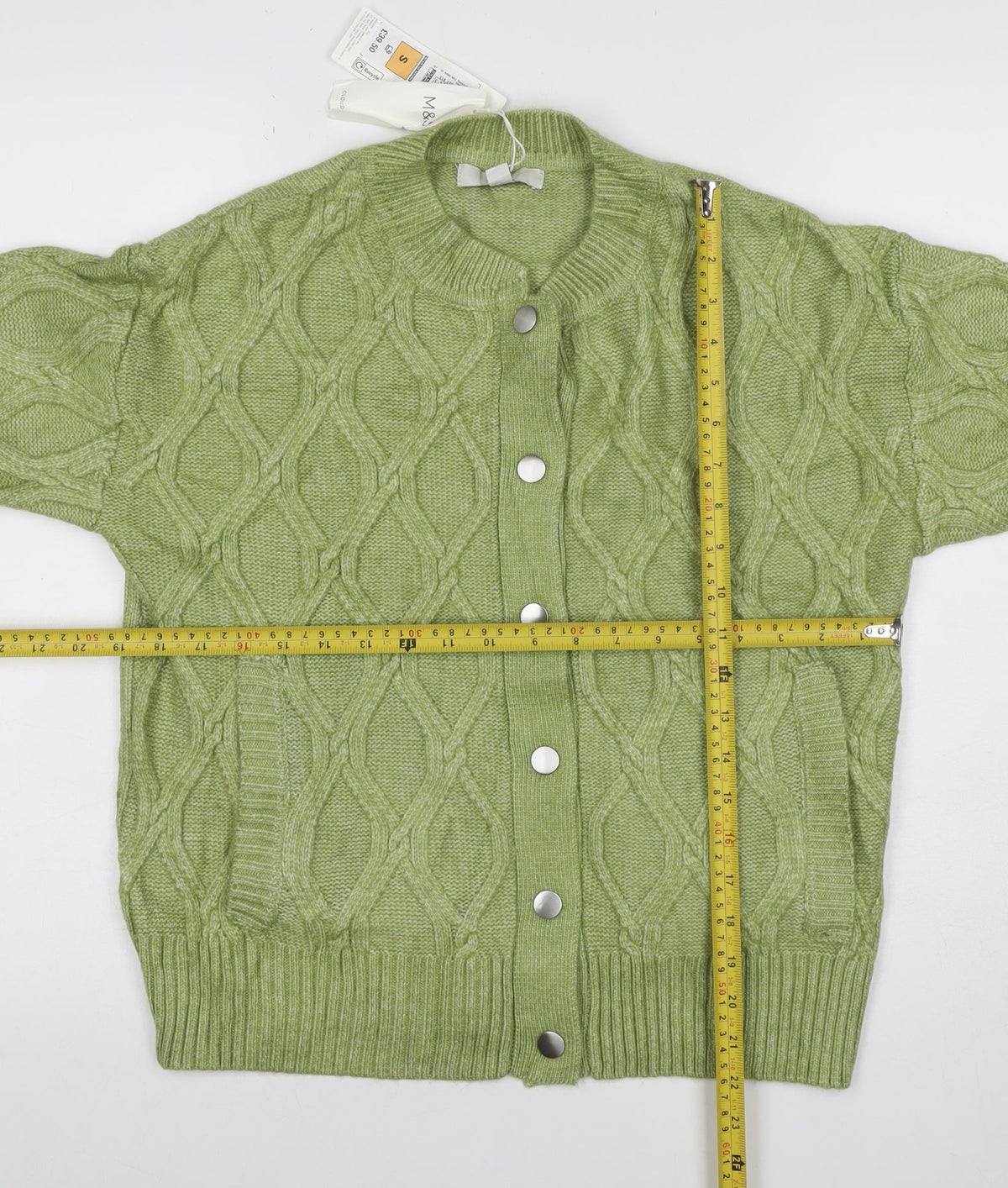 Marks & Spencer Women Green Size S Cable Knit Button Cardigan