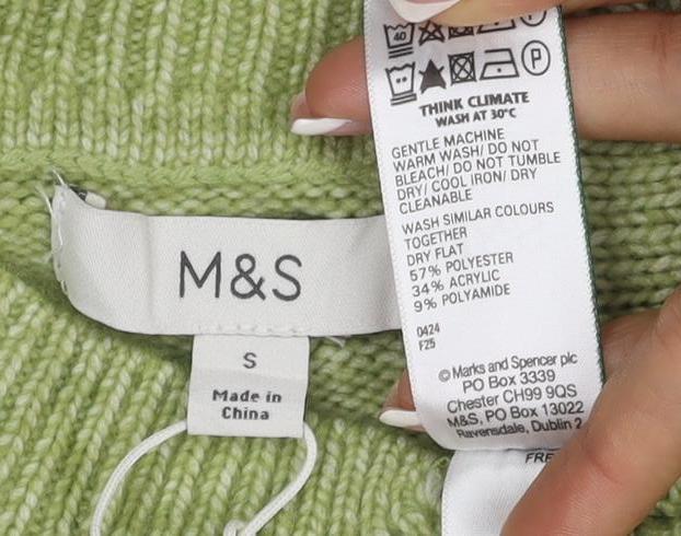 Marks & Spencer Women Green Size S Cable Knit Button Cardigan