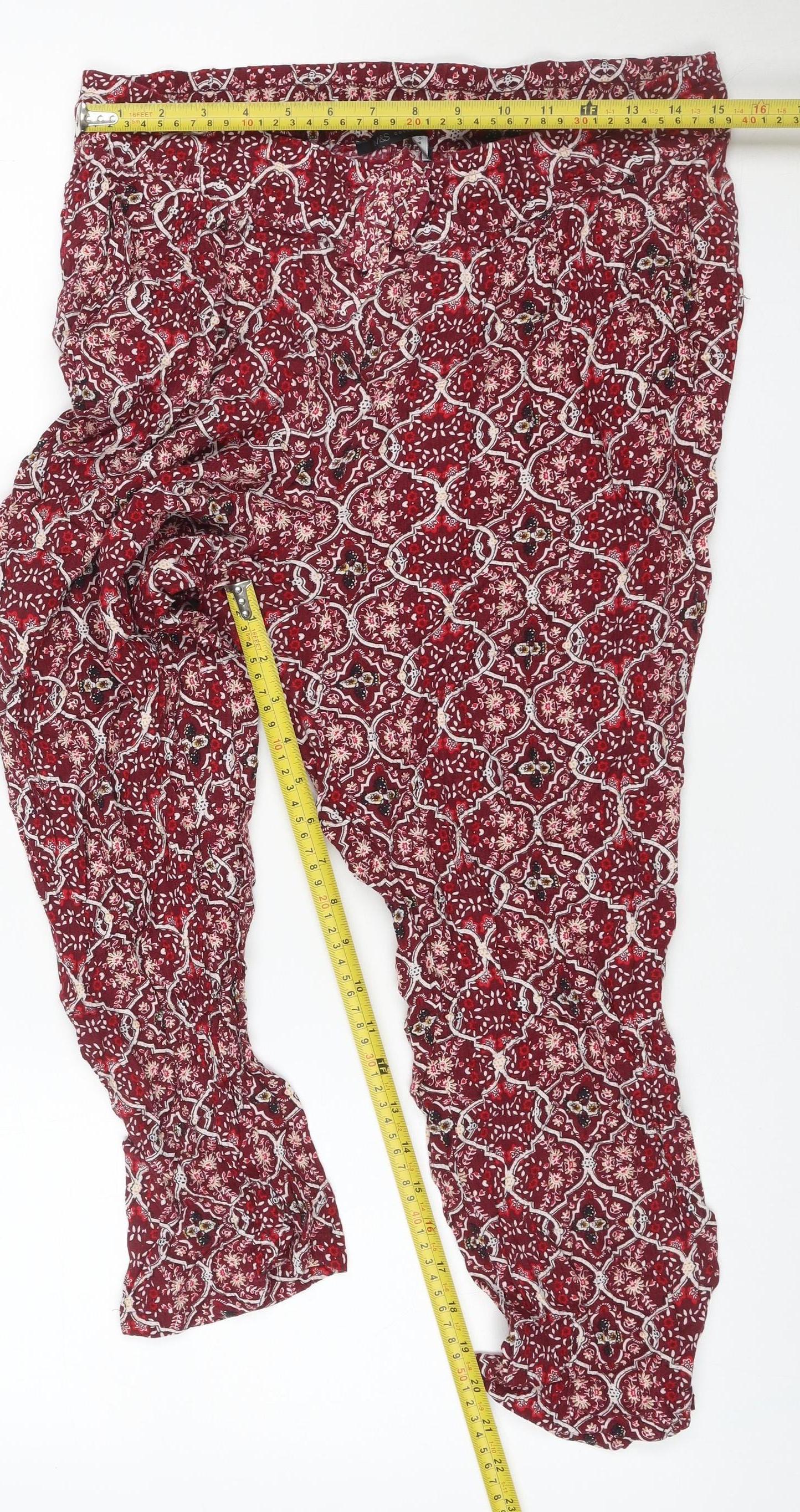Marks & Spencer Womens Red UK 12 Viscose Harem Trousers