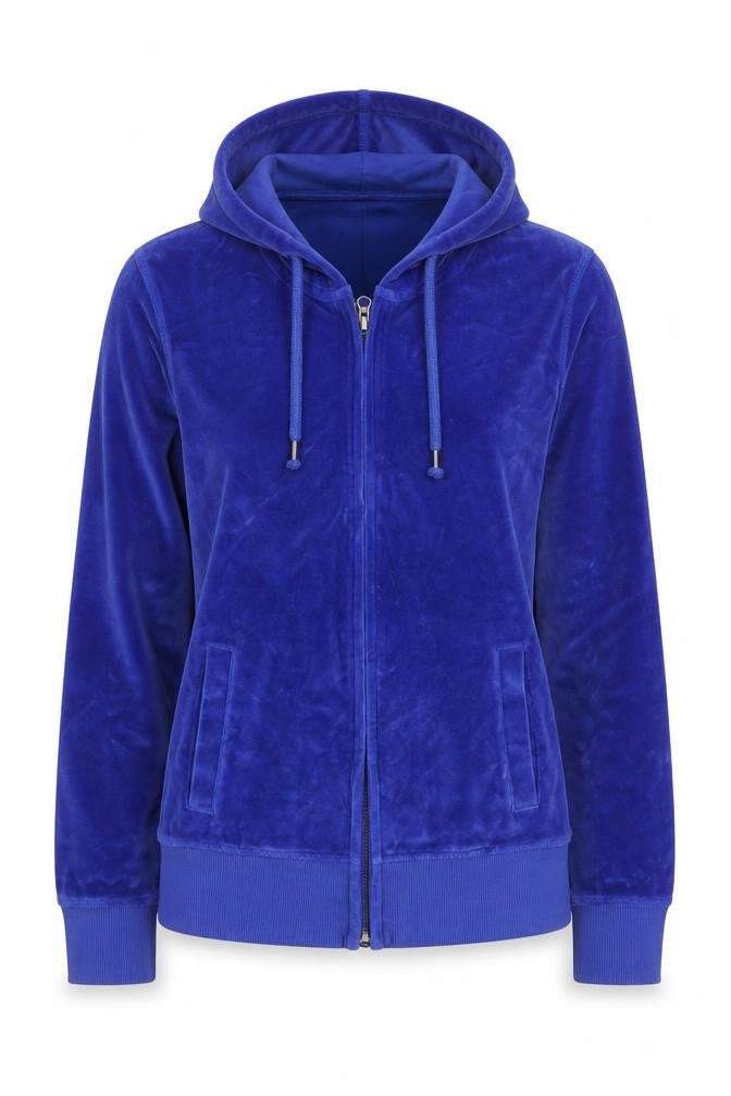 Lee Women Blue L Velour Full Zip Hooded Hoodie Pockets