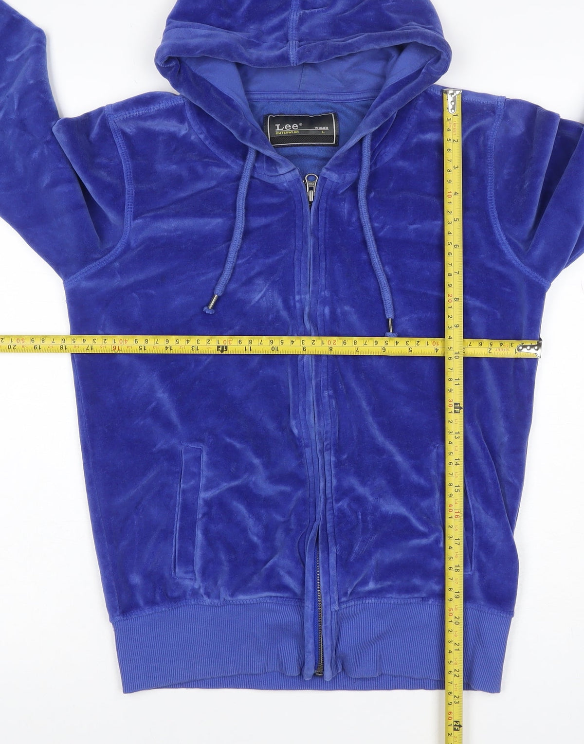 Lee Women Blue L Velour Full Zip Hooded Hoodie Pockets