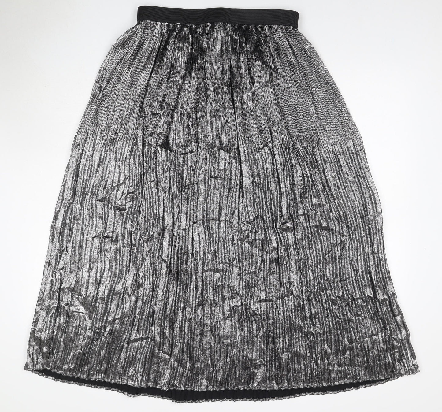 Marks & Spencer Women Silver UK 12 Petite Midi Tulip Pleated Skirt