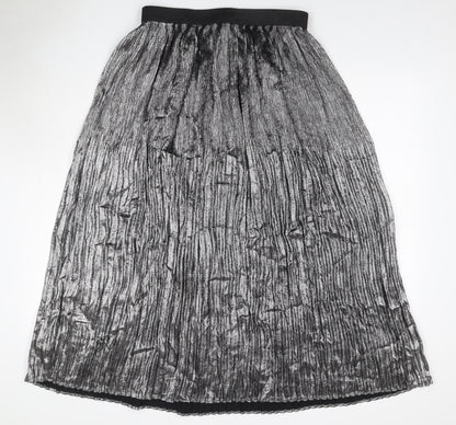 Marks & Spencer Women Silver UK 12 Petite Midi Tulip Pleated Skirt
