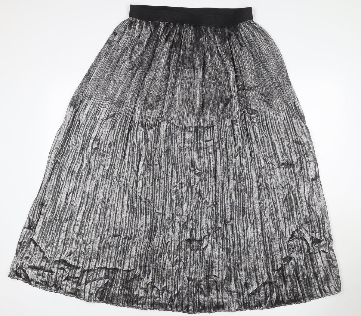 Marks & Spencer Women Silver UK 12 Petite Midi Tulip Pleated Skirt