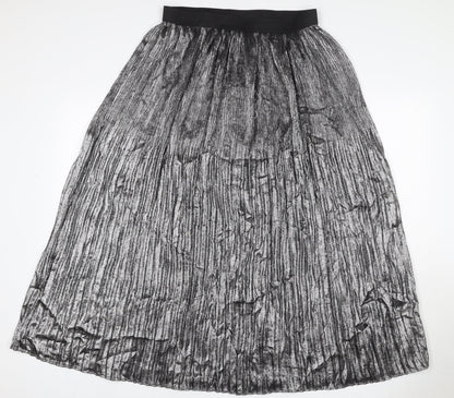 Marks & Spencer Women Silver UK 12 Petite Midi Tulip Pleated Skirt