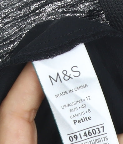Marks & Spencer Women Silver UK 12 Petite Midi Tulip Pleated Skirt