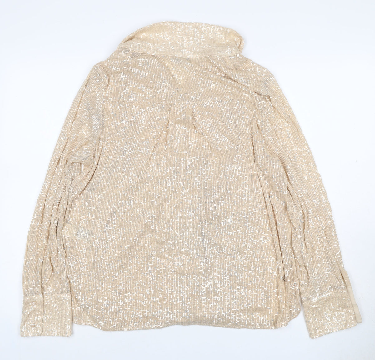 Marks & Spencer Women Beige UK 12 Sequin Collared Button-Up Shirt