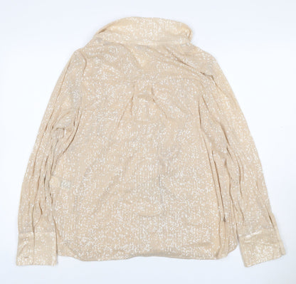 Marks & Spencer Women Beige UK 12 Sequin Collared Button-Up Shirt