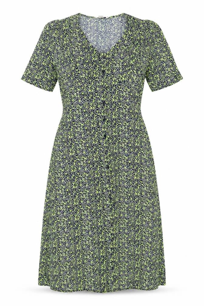 Finery Women Green Floral Midi Shirt Dress UK 12 Long Sleeve