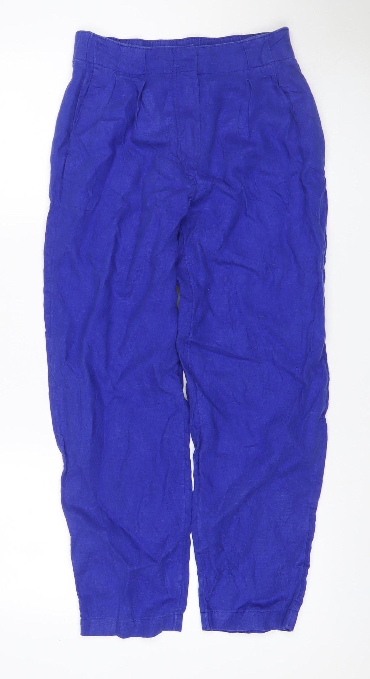 Marks & Spencer Women Blue Size 8 Linen Cropped Tapered Trousers