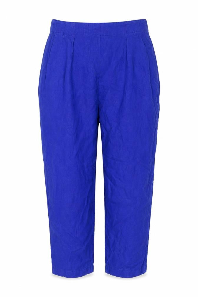 Marks & Spencer Women Blue Size 8 Linen Cropped Tapered Trousers