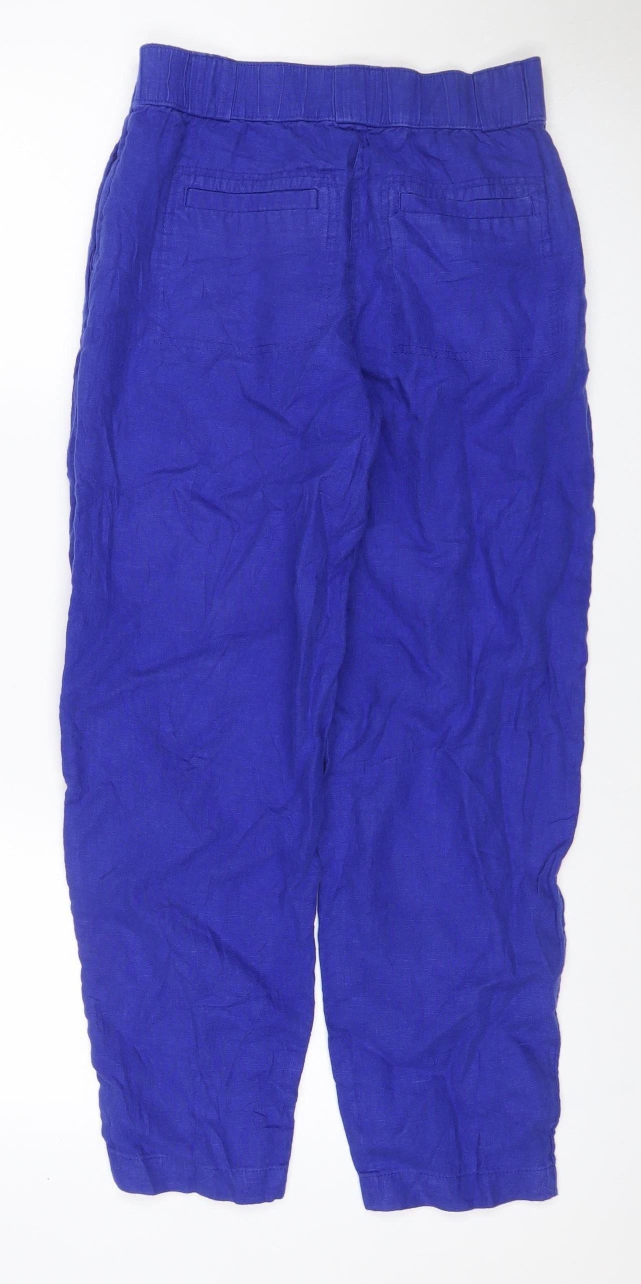 Marks & Spencer Women Blue Size 8 Linen Cropped Tapered Trousers